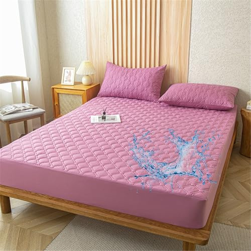 Odot Gesteppte Spannbettlaken Wasserdicht Weicher Verdickter Matratzenschoner Rutschfester Doppeltes Einzelbett bettspanntuch Topper-Overlays Spannbetttücher, Einfarbig (Rosa lila,120x200+28cm)