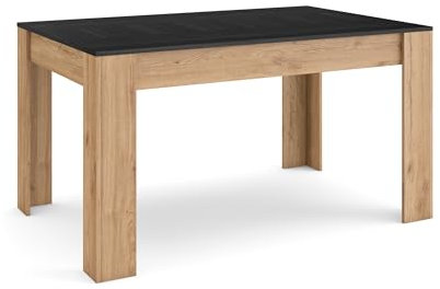 Skraut Home | Mesa Comedor | Mesa Fija Cocina y Salón | 140x90x76 cm | para 6 comensales | Muebles Comedor | Estilo Moderno | Negro y Roble