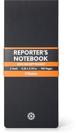 Notsu Reporter's Notebooks, 2er-Pack, schwarze Spiralbindung, Reporter-Notizblöcke für Journalisten, Polizei, Detektiv, Feldnotizen, 100 Seiten aus 120 g/m² dickem Papier, 9,5 x 21 cm