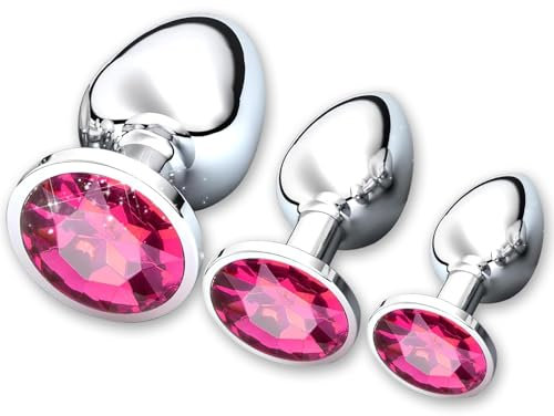 3 Piezas Anal Butt Plug, Plug Anales,Plug Anal Metálico,Juguetes Sexuales Anales,Butt Plug con Diamantes, Pequeño Mediano Grande Plug Anal,Sex Toys para Adultos para Mujeres y Hombres (Rosa)