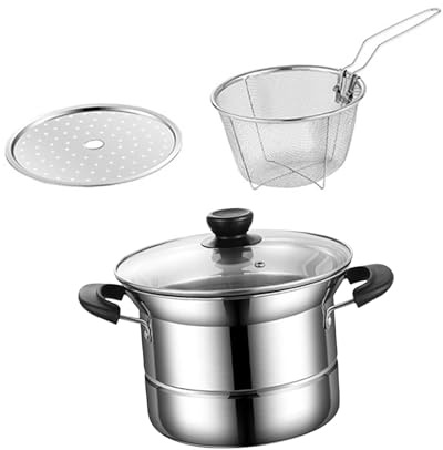 DimyFew Stainless Steel Saucepan with Steamer Cooking Pot Sauce Pot for Boiling Gravies Pasta, double handle