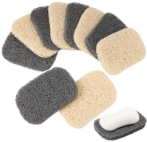 10 Stück Seifenschale Luffa, Seifenkissen, Seifenhebepads, Seifenschoner Dusche, Seifenhalter Aus Luffa, Seife PVC Bio Seifenschoner, Mehrfach Gewebt für Dusche Bad Küche Arbeitsplatte (5grau,5beige)