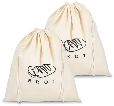 AOZUO 2 Stück Leinen Brotbeutel, Natürliche Pflanzenmaterialien Brotbeutel Aufbewahrung Frischhalten, Wiederverwendbare Brotsack mit Kordelzug Passend für Brot, Obst und Gemüsebeutel