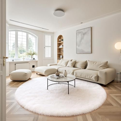 Sour Lemon Wohnzimmerteppiche, 120 x 120 cm runder Teppich für Schlafzimmer, waschbarer Rutschfester, Flauschiger Teppich, zottelige weiche Teppiche Matte für Kinder Flur Wohnzimmer