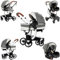 Veitoalioy PU-Leder Kinderwagen 3 in 1, Bequemer Multifunktionaler Kombikinderwagen 3 in 1 Komplettset, Aluminium Hohe Landschaft Babywagen, Faltbarer Kinderwagen Set (518 Grey)