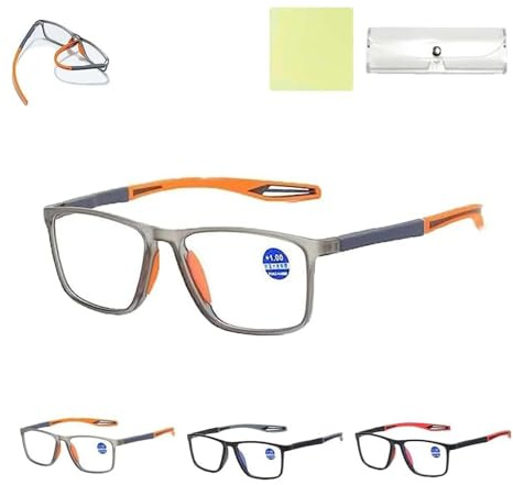 Gokame Sports Ultra-Light Anti-Blue Light Presbyopic Glasses, Dual Focus Anti Blue Light Reading Glasses, Fashion Comfortable Non-slip Reading Glasses for Women and Men