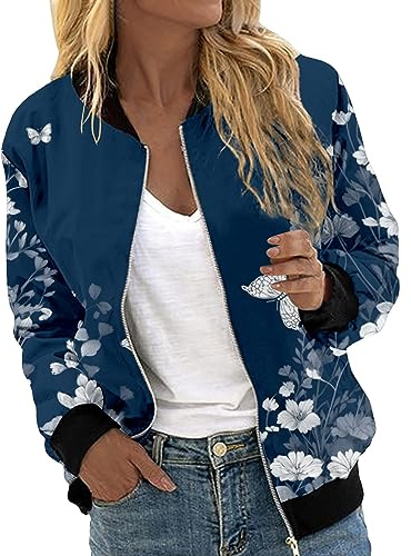 Generico Giubbotto Leggero Donna Primavera,Giacca da Donna Elegante,Casual Zip Up Cappotto Outwear Giacca a Vento con Tasche Corto Giacchetta Leggera Casual