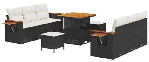 vidaXL Gartensofa-Set 9 STK. 8-Sitzanzahl Schwarz und Creme