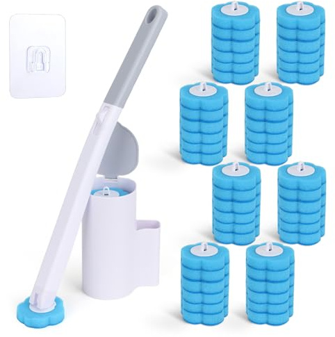 MOSTFUN Disposable Toilet Brush with 48 Refills, Wall Mounted Toilet Brush with Holder, Bathroom Cleaning System for Sink Bathtub Drain Wash Basin Urinal (White)