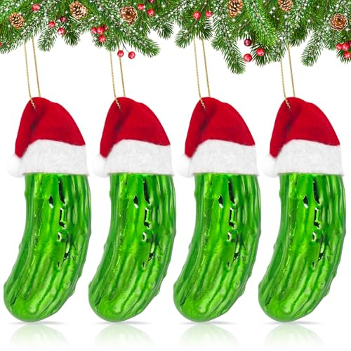 4pcs Weihnachtsgurke, Christbaumschmuck Gurke, Weihnachtsbaumanhänger