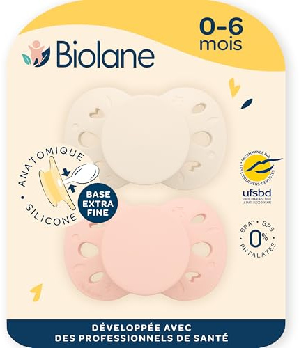 BIOLANE - Tétines Anatomiques 0-6 Mois - Sucettes Rose & Beige