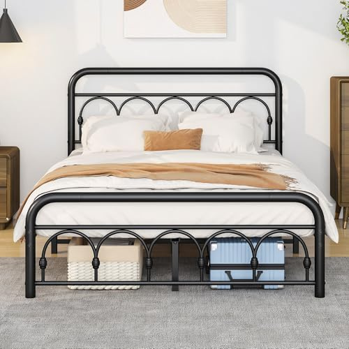 MUZERUL Bett120x200 cm,Bettrahmen Metallbett Doppelbett aus Metall,Metallbett 120x200 cm mit Stauraum-27cm Hoch, KeinBoxspringbett Erforderlich,Modern Jugendbett, für Schlafzimmer Gästezimmer Schwarz
