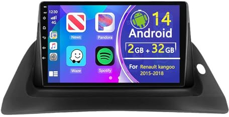 Radio con Android 15 para Renault Kangoo (2015-2018) con Carplay inalámbrico Android Auto Pantalla táctil de 9 Pulgadas navegación GPS BT WiFi FM RDS SWC cámara de visión Trasera (2+32 GB 4 núcleos
