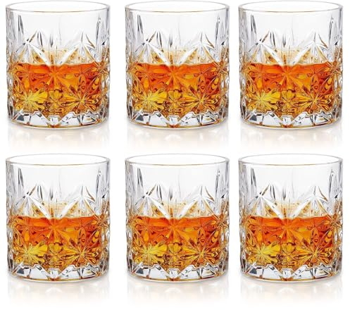 HOMSMYTH Set of 6 Whisky Glass 300ml – Premium Drinking Glasses Tumbler & Cocktail Glasses – Heavy Base Whiskey Glass Tumbler – Clear Glass Tumblers for Water, Juice, Gin, Rum & Bourbon (Style II)
