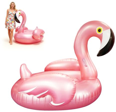 Joyance Aufblasbar Flamingo Schwimmring für Erwachsene, 110 * 93cm Gewicht von 90 kg PVC Flamingo Pool Luftmatratze für Sommer, Wassersport, Pool, Urlaub und Partys, Roségold