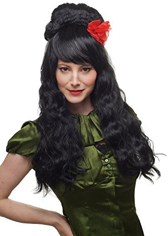 WIG ME UP - 81193-P103 Karneval Fasching Perücke Spanien Latina Senorita 60ies Schwarz lang Beehive