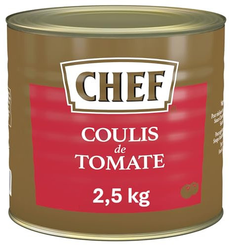 CHEF Coulis de Tomate Liquide - Prêt-à-l'Emploi - A base de 3 kg de Tomates Récoltées à Maturité - Potage, Légume, Sauce, Soupe - Gain de Temps - Aide Culinaire, Fonds, Fumet - Boîte de 2,5 kg