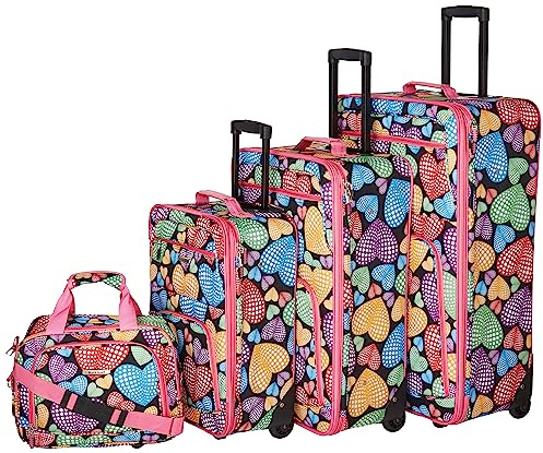 Rockland Jungle Softside Upright Luggage Set, Expandable, New Heart, 4-Piece (14/29/24/28)