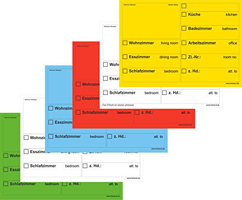 100x Umzugsetiketten Nr.2, 148x105 - A6, Beschriftung mit Etiketten vom Umzugskarton für den Umzug, Umzugetiketten, Mix Paket
