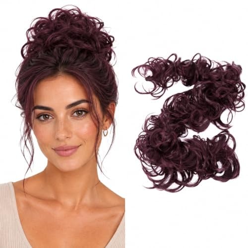 CAISHA 80cm Synthetic Wrap Bun Hair Piece Extension Red Brown HW10 | Heat Resistant Chignon Updo Scrunchie Voluminous Wavy Donut Accessories Messy Elastic Band Bridal Wedding Party Top Knot Fake