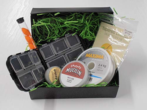 Fliegen Angeln Geschenk-Set, Box mit Fliegen und Zubehör, Geschenk Verpackung erhältlich (Set1)
