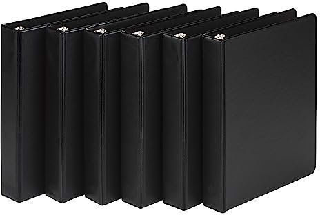 Samsill 3 Ring Mini Storage Binders, 1 Inch Round Ring, Junior Size - 5.5 x 8.5 Inch, Black, 6 Pack