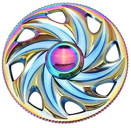 3-5 Mins Fidget Spinner EDC Hand Fidget Toy, Multicoloured Steering Wheel Rainbow Electroplating Alloy Stress Reducer High Speed Stainless Steel Bearing Finger Tri-Spinner Relief Toys for Focus