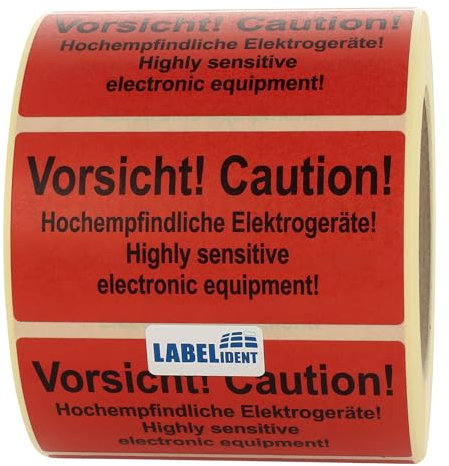 Warnetiketten 100 x 50 mm - Paket Aufkleber Vorsicht! Caution! Hochempfindliche Elektrogeräte! - 1.000 Versandaufkleber auf 1 Rolle(n), Papier selbstklebend