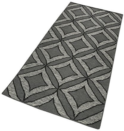 Esprit Home I Handweb Kurzflor Teppich/Läufer aus Wolle für Wohnzimmer, Flur, Schlafzimmer I Kian Kelim ESP-6023-03 | Grau Silber | (80 x 150 cm)