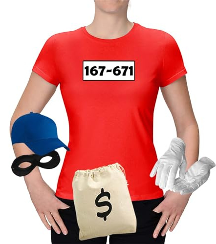 Jimmys Textilfactory T-Shirt Panzerknacker Karneval Kostüm Set Deluxe XS-3XL Damen Verkleidung Fasching Rosenmontag Karnevalszug, Größe:L, Set: deluxe+, Logo: Standard-Nr