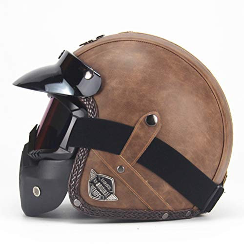 Pu Leather Helmets Motorcycle Chopper Bike Helmet Open Face Vintage Motorcycle Helmet Goggle Mask Full Face Helmet Motorbike