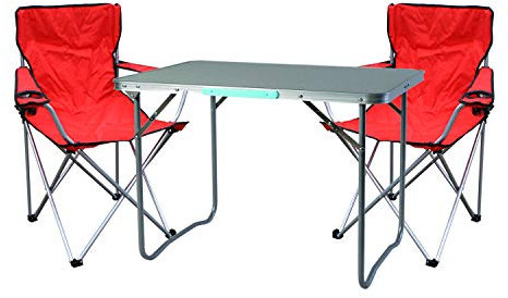 Mojawo 3tlg. Campingmöbel Set Alu 80x60x68cm 1x XL Campingtisch mit Tragegriff + 2 Anglerstühle Rot Anglersessel Klappstuhl