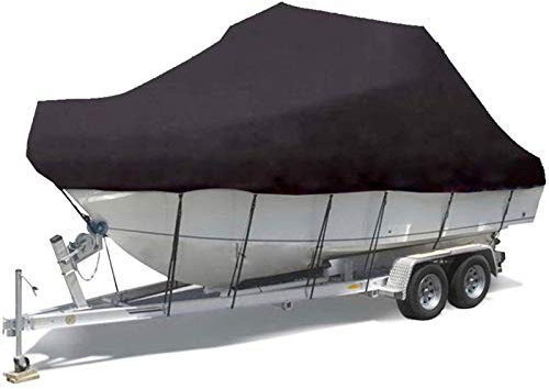Schwer Bootabdeckplane, 600D Wasserdicht Boot-Abdeckplane Oxford-Stoff Material Dauerhaft Boot-Plane mit Festem Seil für V-Rumpf Ruderboot Angelboot,Schwarz,25to27FT