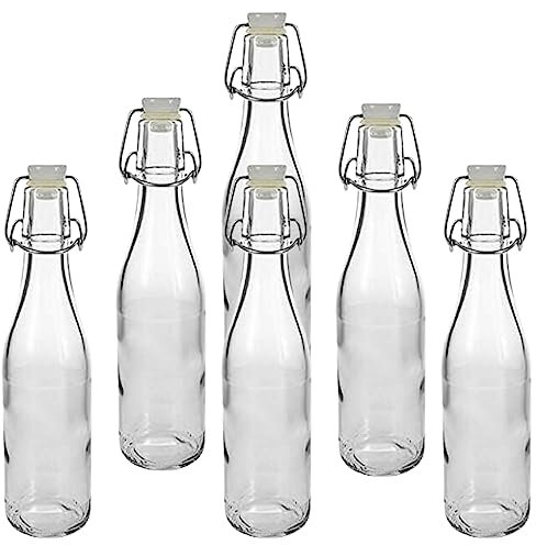 mikken 6 botellas de cristal de 330 ml con cierre de clip de plástico, incluye etiquetas para etiquetas
