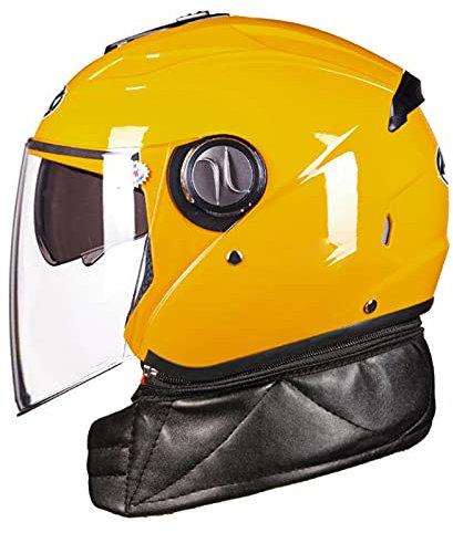 Vintage Casco Jet Metà Aperto Faccia Casco Del Motociclo Casco Mezzo Casco Da Motociclista 3/4 Retrò Casco Modulare Casco Anti-Collisione ECE Omologato Donna Uomo Con Doppia Visiera,Giallo