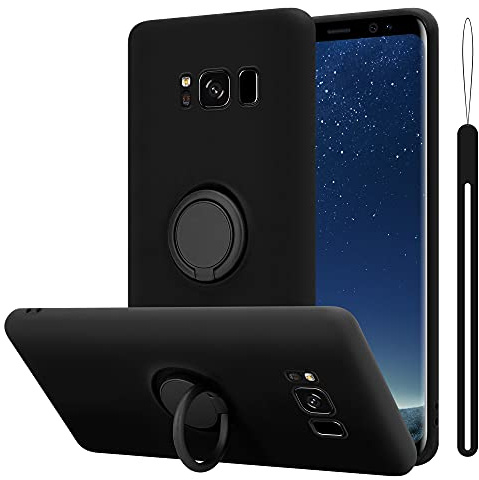 Cadorabo Hülle kompatibel mit Samsung Galaxy S8 Schutzhülle TPU Silikon Case Liquid Design mit Ring Slim Kratzfest Liquidsilikon Microfaser mit Rundumschutz Case Hülle für Galaxy S8 in Schwarz