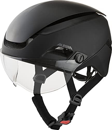 Alpina Altona - Extrem Leichter, Beleuchteter & Belüfteter Fahrradhelm Mit Hochwertigem Visier Für Erwachsene, Black-Stealth matt, 57-62 cm