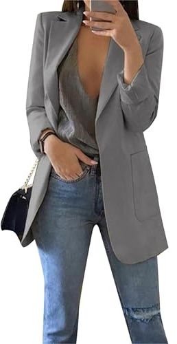 EFOFEI Femme Manteau Cardigan Blouson Jacket Veste Cardigan De Tous Les Jours Costume Simple De Couleur Pure Jackets Élégant Bureau Affaires Blazer Gris 4XL