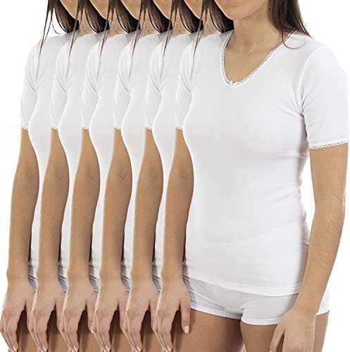 Lacotex Camiseta Interior Termal de Mujer | Camiseta Manga Corta y Cuello Pico Térmica | Confort y Protección Térmica Interior | Pack Ahorro 6 Unidades | Talla 3XL L104