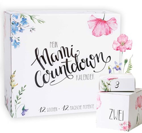 Mami Countdown Kalender | 12 Geschenke für werdende Mütter | Verwöhnbox für Schwangere | Babyshowerparty Geschenk | Geschenk Mutterschutz | Baby Party Geschenk statt Windeltorte | Mit Wunschtext/Foto