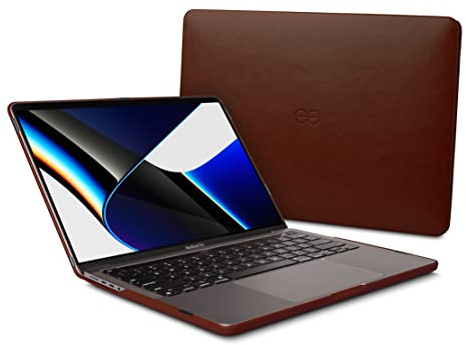 Dreem Euclid Hard Shell Laptop Cover for MacBook Pro 14'' Case 2021-2026 | – Premium Vegan Leather, Protective Dual-Shell Design, Slim Executive Professional Case with Port Access - Coffee