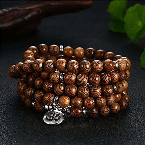 MELRIE 1 Pc Tibétain Bouddhiste Prière Mala Méditation Arbre de Vie 108 Perles Bois Bracelet Collier Chapelet Bijoux-Om