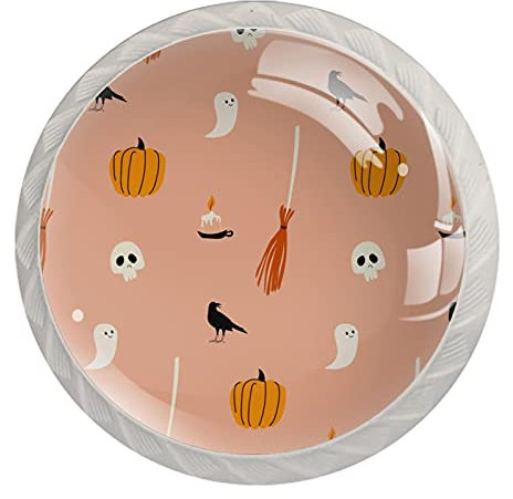 Halloween Pumpkin & Broom 4 Pack Round Drawer Knobs Crystal Glass 35mm Cabinet Knobs Pull Handles 35mm