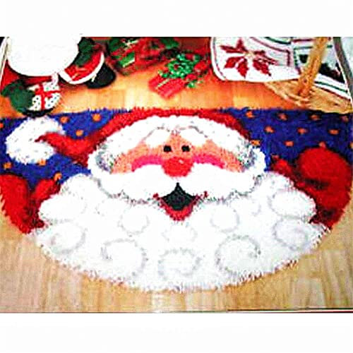 VIONNPPT DIY 3D Latch Hook Rug Kits Knotting for Yourself, Christmas Decoration Craft Tapestry Gift with Pre-Print, Crochet Rug for Children, Adults, Beginners (Blue + White)