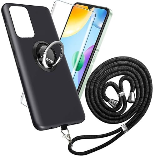 Tasche für ZTE Blade v40 vita Hülle + für ZTE Blade v40 vita Schutzfolie - Schwarz Schutzhülle TPU Handytasche Displayglas+ Finger Ring Phone Holder + Phone Lanyard
