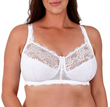 Women's Total Support Non Wired Lace Full Cup Non Padded Soft Cup Bra (White, 38G)