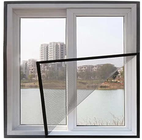 Insektenschutzgitter Fliegengitter, Polyester Fliegengitter 110x135cm(43.3x53.1in) Faltbar, kein Bohren erforderlich, selbstklebend, für alle Fenstertypen geeignet. Schwarz