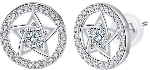Arrebol Ohrringe Sterne 925 Sterling Silber Damen Runde Ohrstecker mit 3A Zirkonia Original Schmuck Für Frauen Mädchen Geschenk