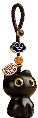 ISAKEN Llavero de Madera del Gato, Lindo Gato de La Suerte Kawaii Cat Colgante Llavero para Mujeres Niñas Cartera Bolso Charms Adorno para Mujeres Señoras Hombres