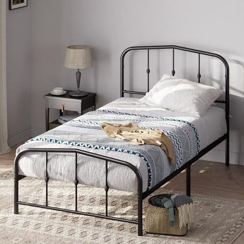 Zinus Heidi 90 x 190 cm - Lit Simple en Métal Avec Tête et Pied - 31 cm de Hauteur - Noir